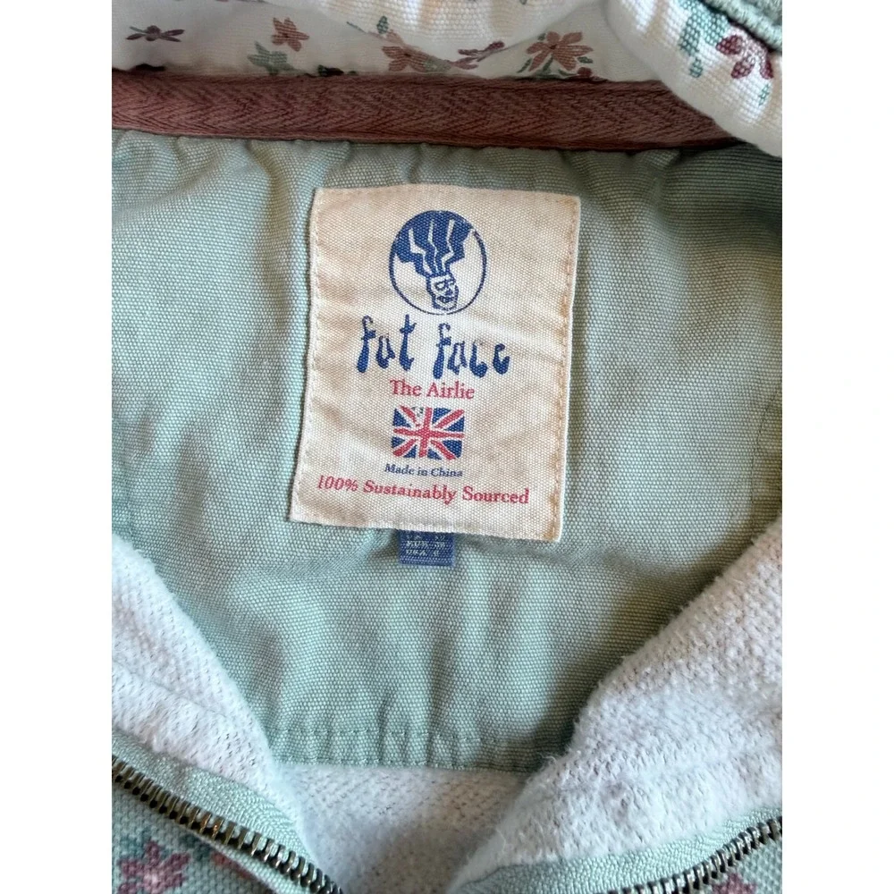 FatFace The Airlie Sweatshirt Women 6 Mint Green Floral Waffle Knit Quarter Zip